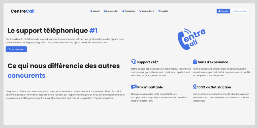Aperçu du site vitrine – page d’accueil