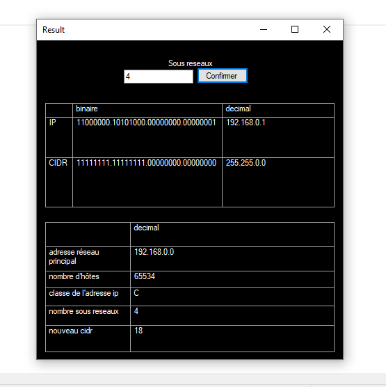 Calculatrice IP – découpage en sous-réseaux